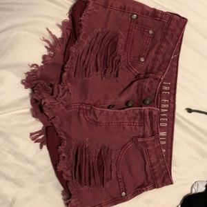 High waisted maroon shorts